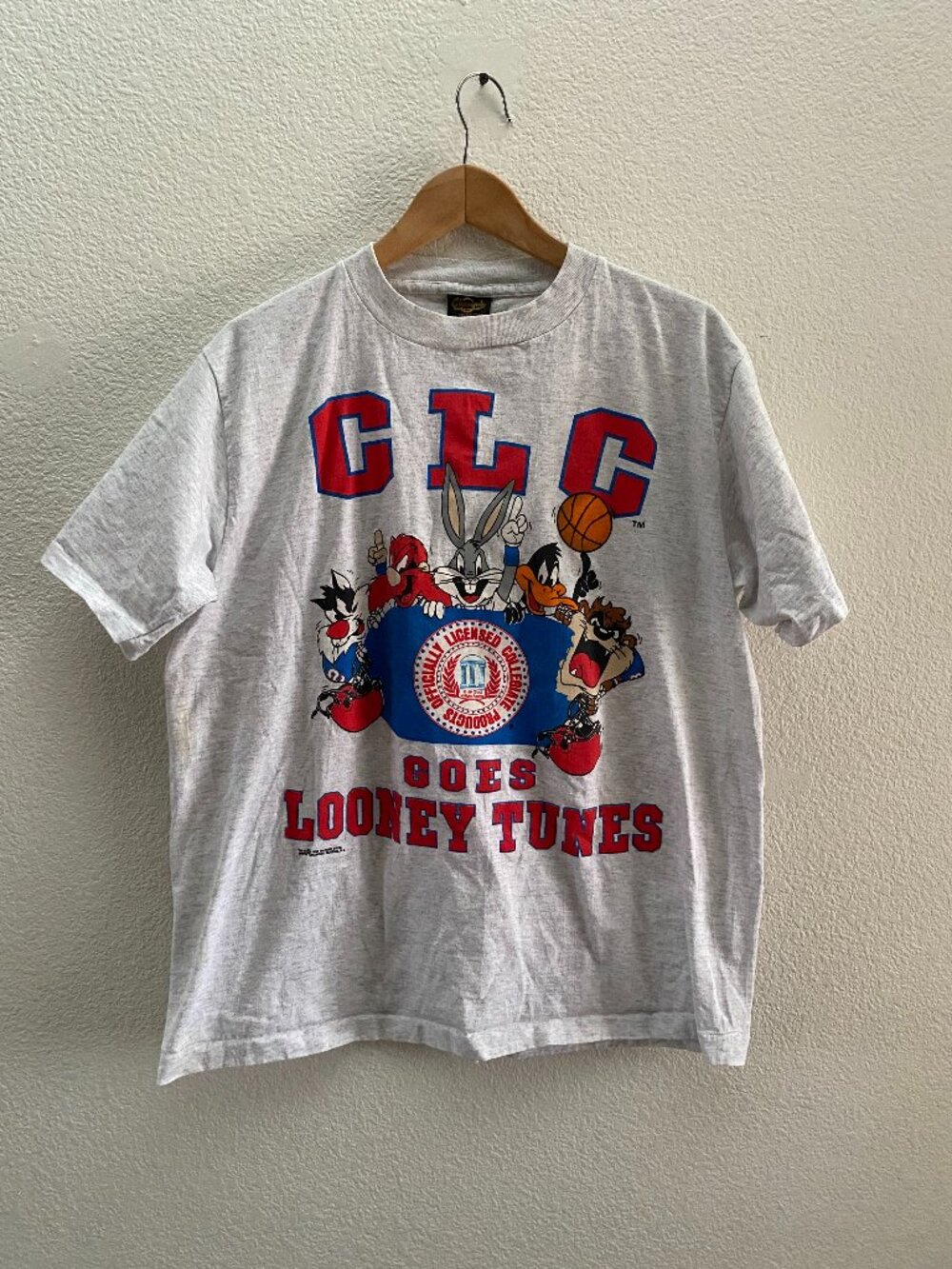 VTG 1993 CLC Goes Looney Tunes CLC College University Gray T-Shirt Changes